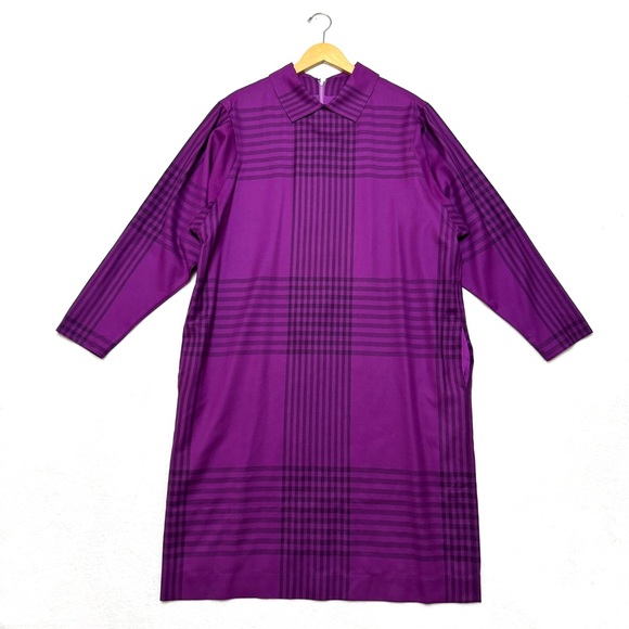 Nina Ricci Paris Vintage Dress Size 46 US approximately XL side pockets plaid - Picture 1 of 12